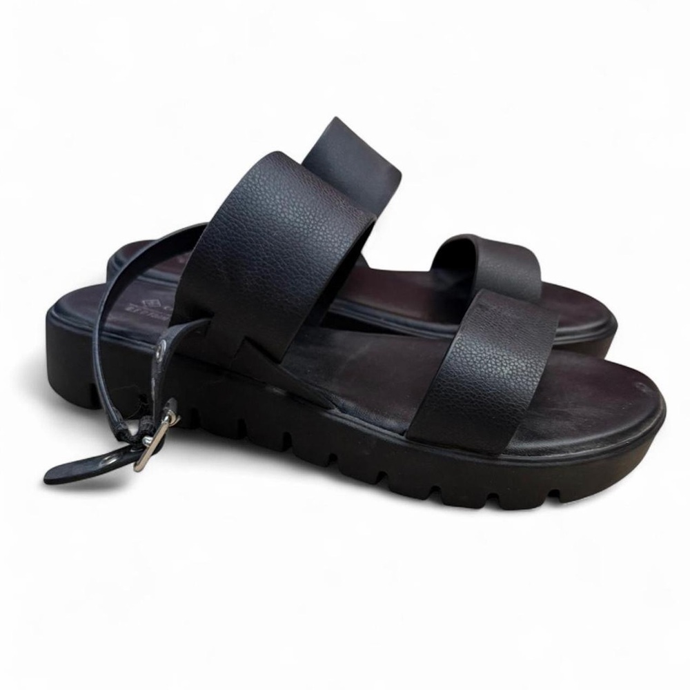 Black Leather Platform Sandals - Picture 3 of 4
